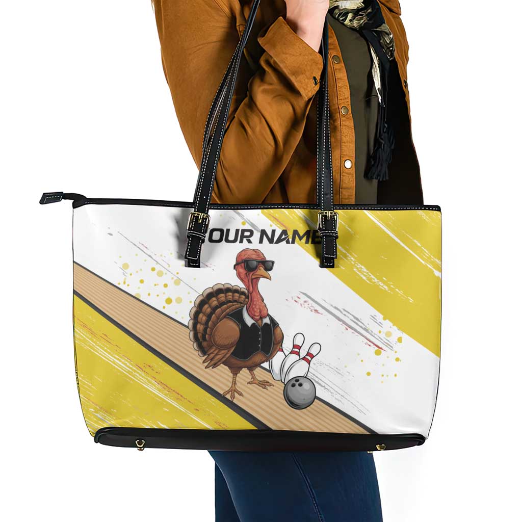 Personalized Funny Turkey Bowling Leather Tote Bag with Cool Sunglasses Pins Yellow and White - Wonder Print Shop