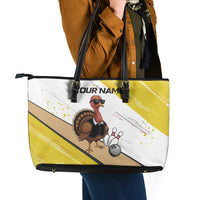 Personalized Funny Turkey Bowling Leather Tote Bag with Cool Sunglasses Pins Yellow and White - Wonder Print Shop