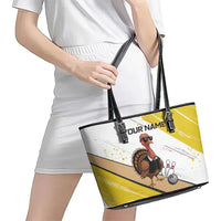 Personalized Funny Turkey Bowling Leather Tote Bag with Cool Sunglasses Pins Yellow and White - Wonder Print Shop