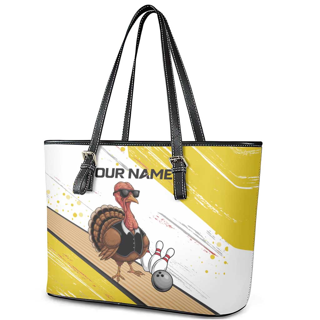Personalized Funny Turkey Bowling Leather Tote Bag with Cool Sunglasses Pins Yellow and White - Wonder Print Shop