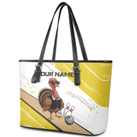 Personalized Funny Turkey Bowling Leather Tote Bag with Cool Sunglasses Pins Yellow and White - Wonder Print Shop