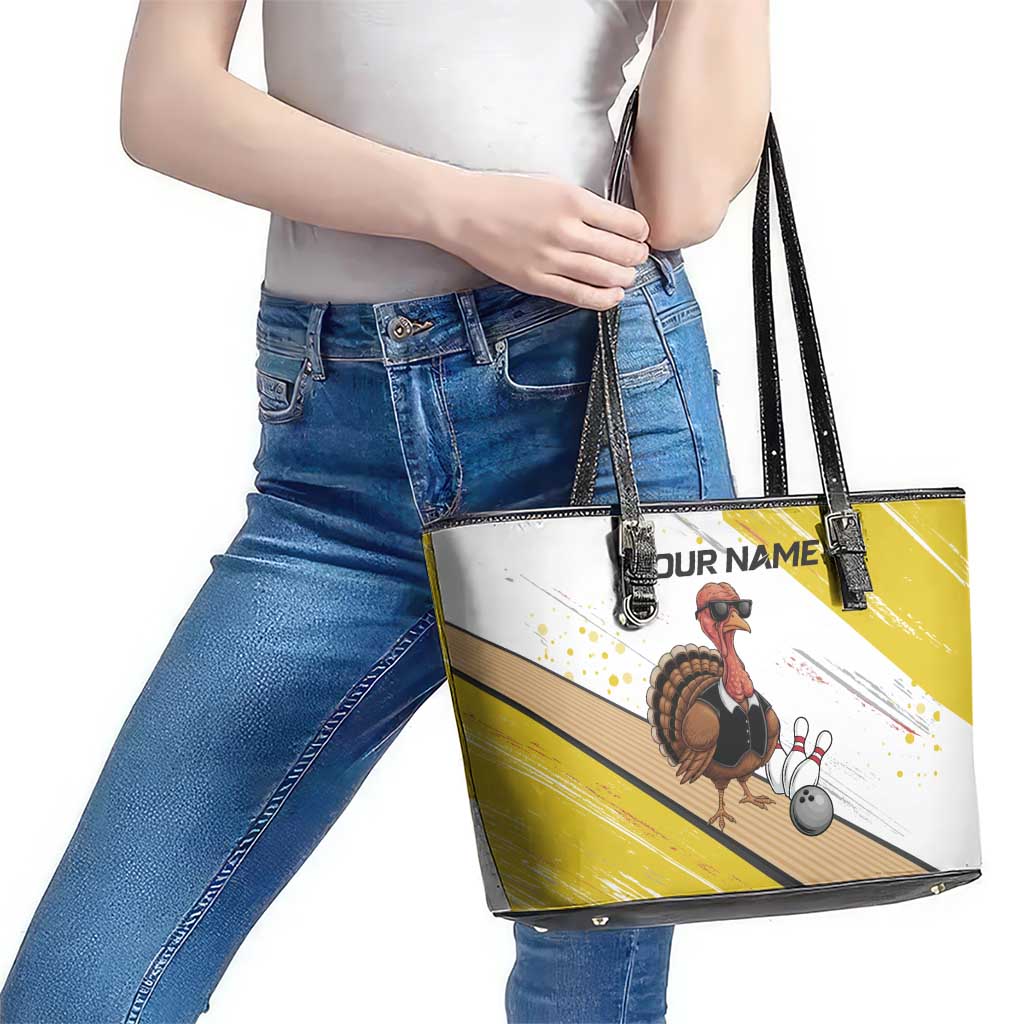 Personalized Funny Turkey Bowling Leather Tote Bag with Cool Sunglasses Pins Yellow and White - Wonder Print Shop