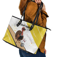 Personalized Funny Turkey Bowling Leather Tote Bag with Cool Sunglasses Pins Yellow and White - Wonder Print Shop