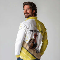 Personalized Funny Turkey Bowling Long Sleeve Polo Shirt with Cool Sunglasses Pins Yellow and White - Wonder Print Shop