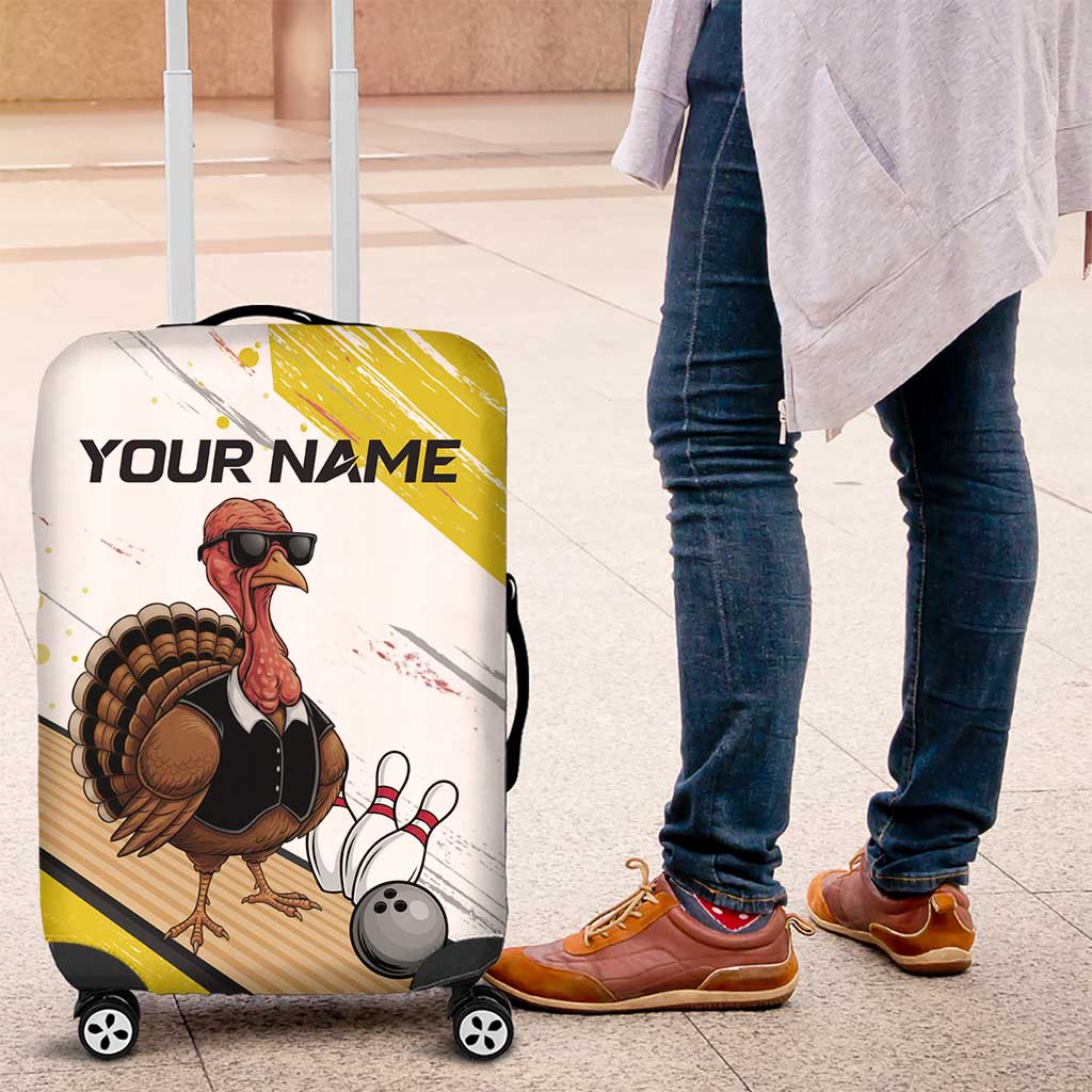 Personalized Funny Turkey Bowling Luggage Cover with Cool Sunglasses Pins Yellow and White - Wonder Print Shop