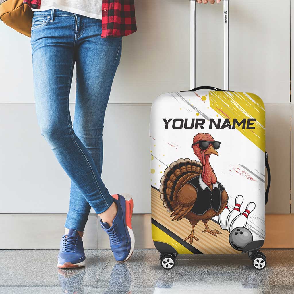 Personalized Funny Turkey Bowling Luggage Cover with Cool Sunglasses Pins Yellow and White - Wonder Print Shop