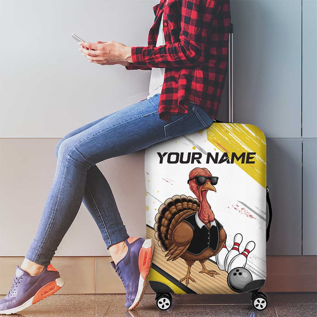 Personalized Funny Turkey Bowling Luggage Cover with Cool Sunglasses Pins Yellow and White - Wonder Print Shop