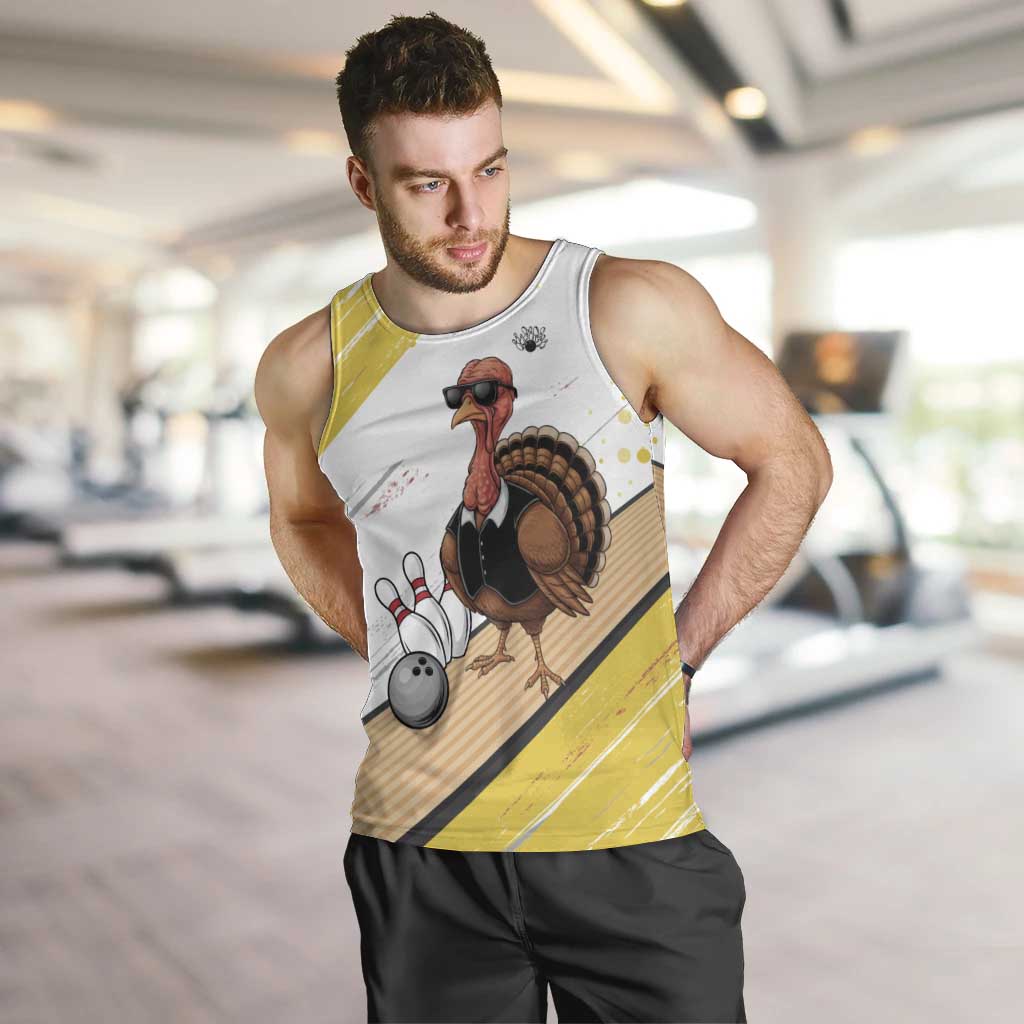 Personalized Funny Turkey Bowling Men Tank Top with Cool Sunglasses Pins Yellow and White - Wonder Print Shop
