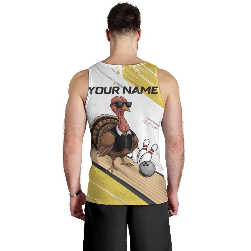 Personalized Funny Turkey Bowling Men Tank Top with Cool Sunglasses Pins Yellow and White - Wonder Print Shop