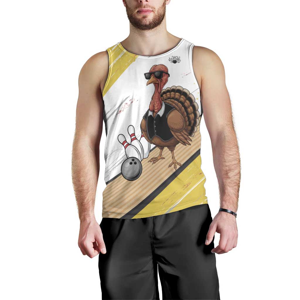 Personalized Funny Turkey Bowling Men Tank Top with Cool Sunglasses Pins Yellow and White - Wonder Print Shop