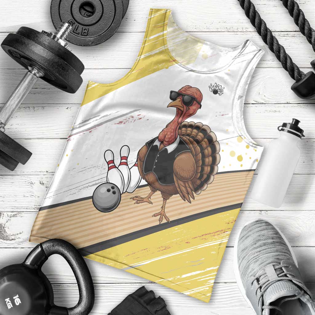 Personalized Funny Turkey Bowling Men Tank Top with Cool Sunglasses Pins Yellow and White - Wonder Print Shop