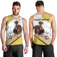 Personalized Funny Turkey Bowling Men Tank Top with Cool Sunglasses Pins Yellow and White - Wonder Print Shop