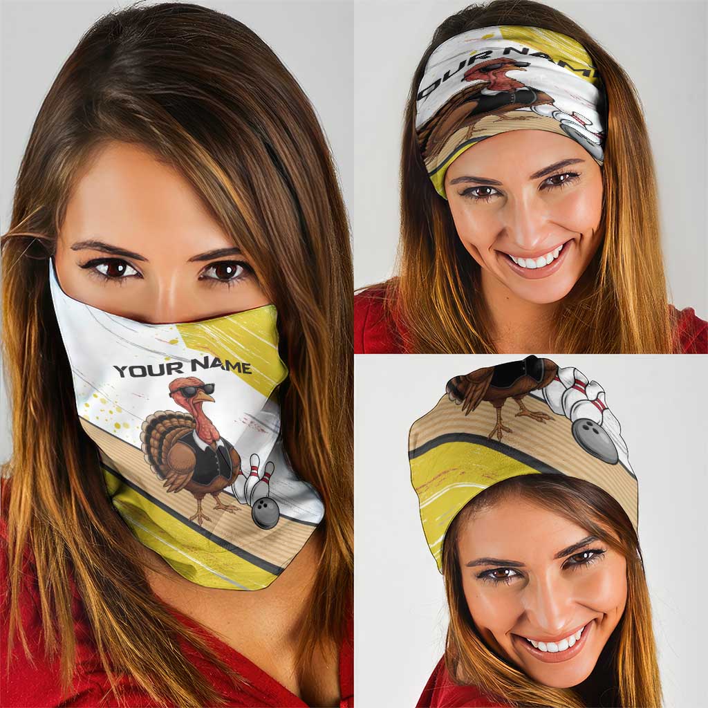 Personalized Funny Turkey Bowling Neck Gaiter with Cool Sunglasses Pins Yellow and White - Wonder Print Shop