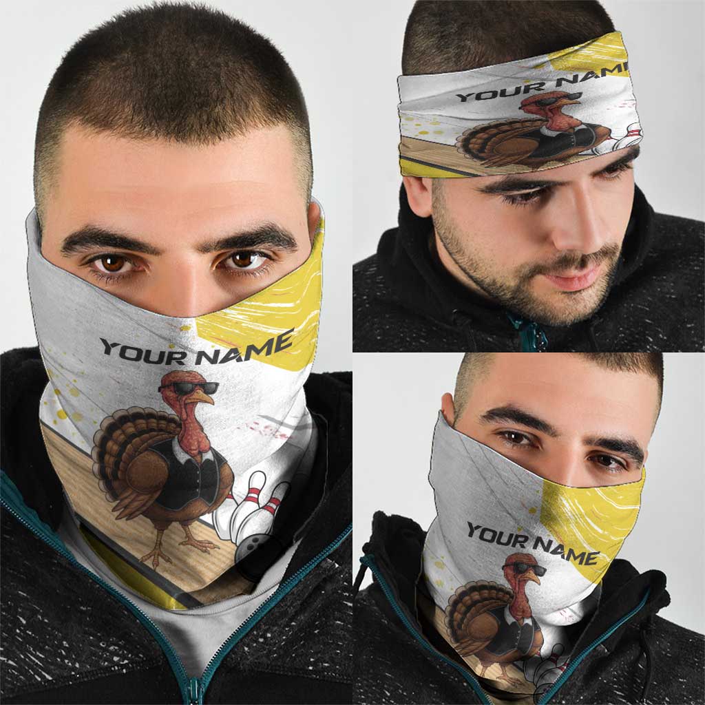 Personalized Funny Turkey Bowling Neck Gaiter with Cool Sunglasses Pins Yellow and White - Wonder Print Shop