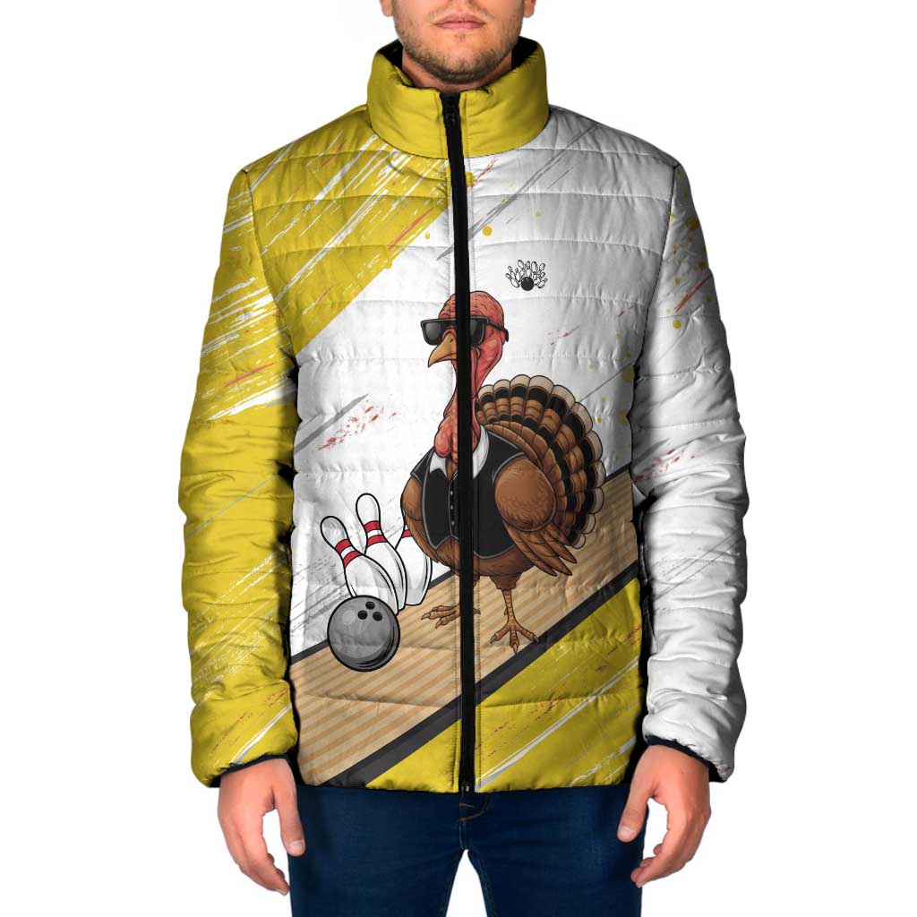 Personalized Funny Turkey Bowling Padded Jacket with Cool Sunglasses Pins Yellow and White - Wonder Print Shop