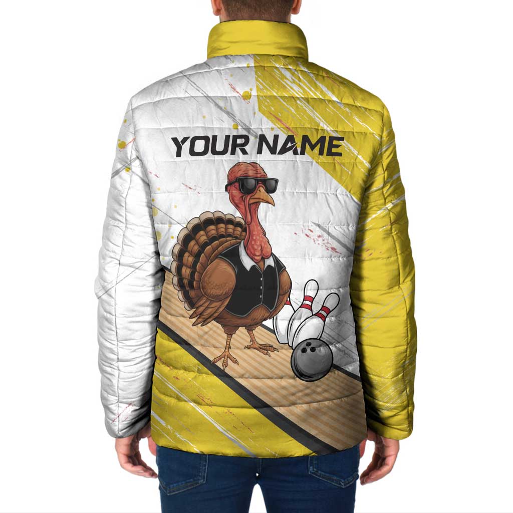 Personalized Funny Turkey Bowling Padded Jacket with Cool Sunglasses Pins Yellow and White - Wonder Print Shop