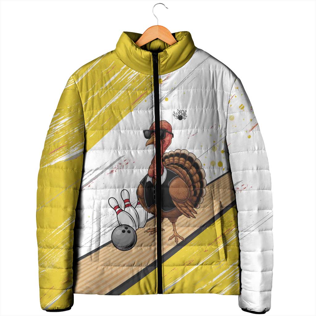 Personalized Funny Turkey Bowling Padded Jacket with Cool Sunglasses Pins Yellow and White - Wonder Print Shop