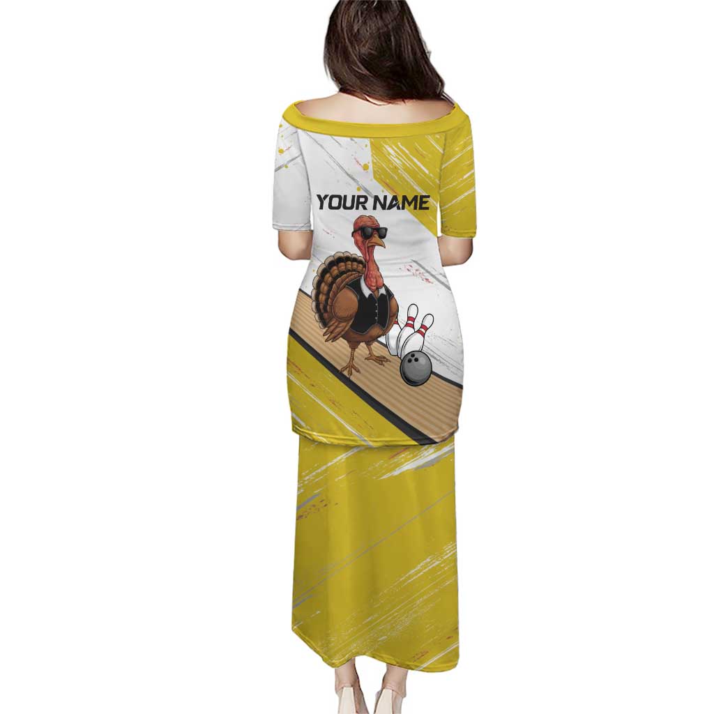 Personalized Funny Turkey Bowling Puletasi with Cool Sunglasses Pins Yellow and White - Wonder Print Shop