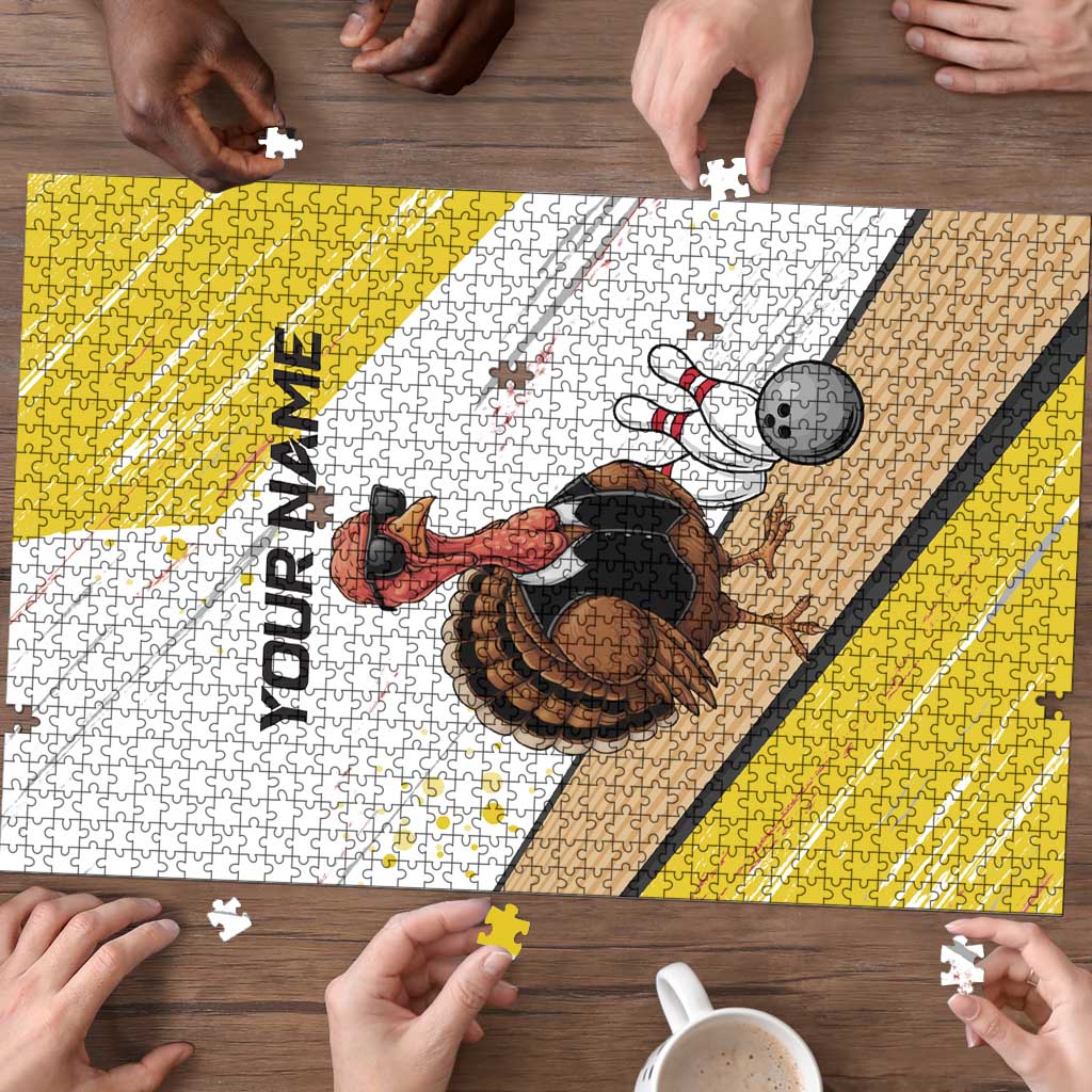 Personalized Funny Turkey Bowling Puzzle with Cool Sunglasses Pins Yellow and White - Wonder Print Shop