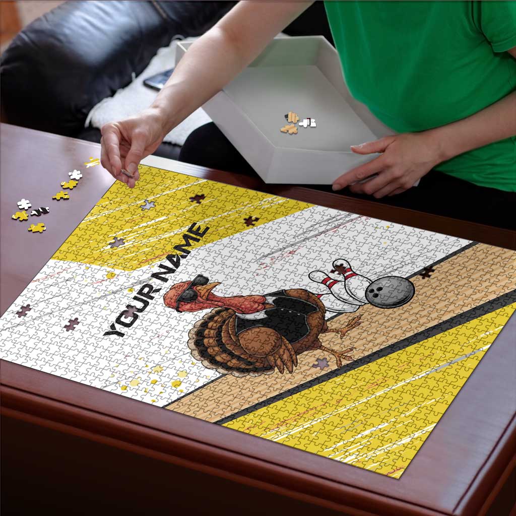 Personalized Funny Turkey Bowling Puzzle with Cool Sunglasses Pins Yellow and White - Wonder Print Shop