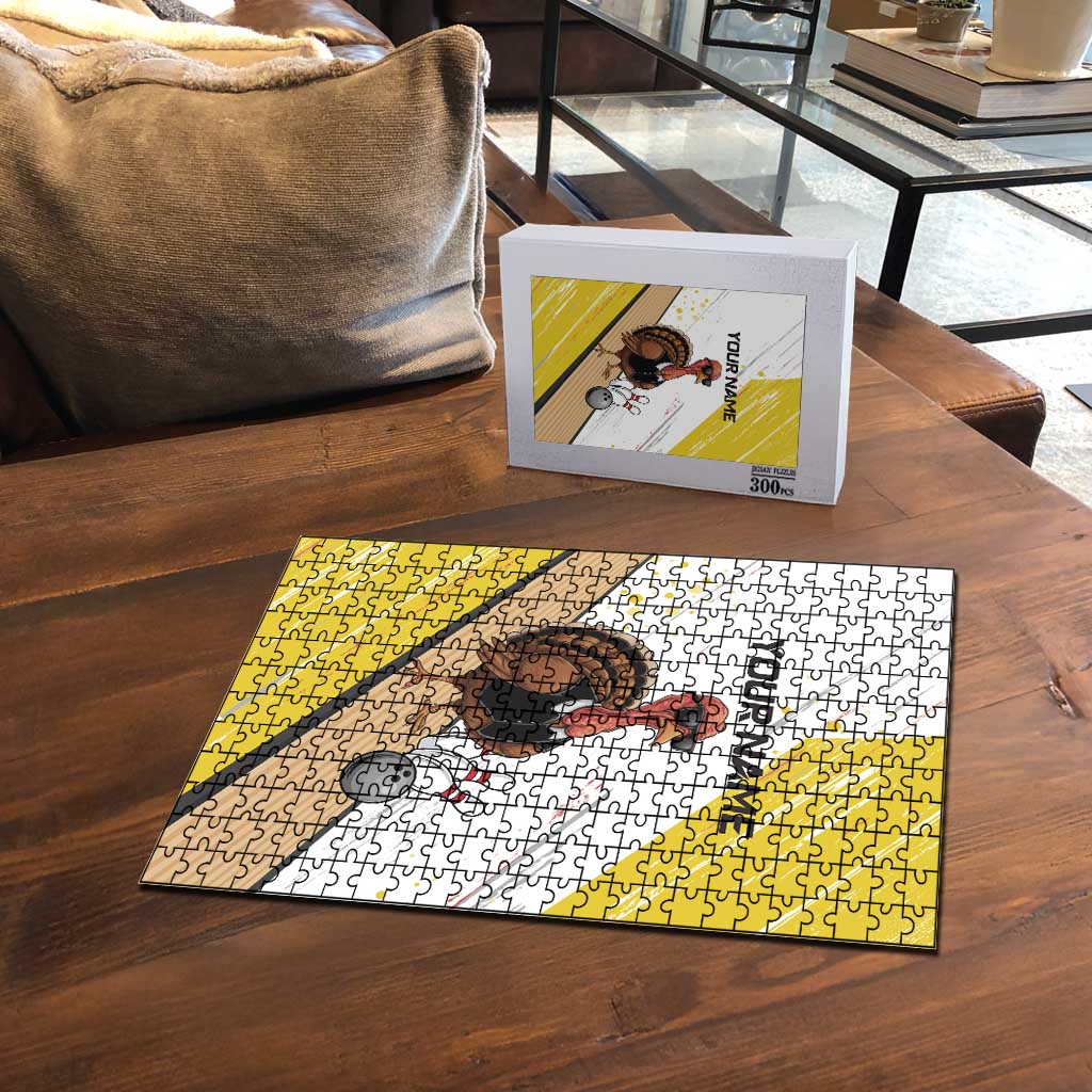 Personalized Funny Turkey Bowling Puzzle with Cool Sunglasses Pins Yellow and White - Wonder Print Shop