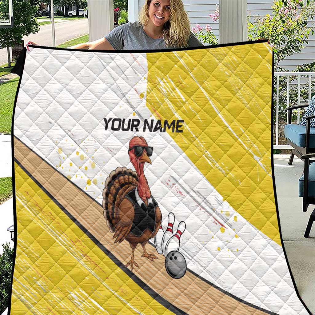 Personalized Funny Turkey Bowling Quilt with Cool Sunglasses Pins Yellow and White - Wonder Print Shop