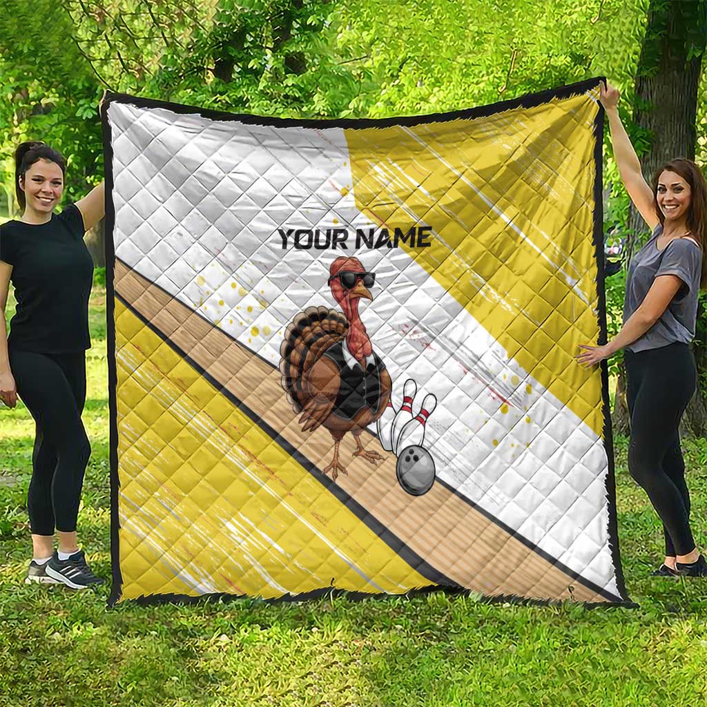Personalized Funny Turkey Bowling Quilt with Cool Sunglasses Pins Yellow and White - Wonder Print Shop