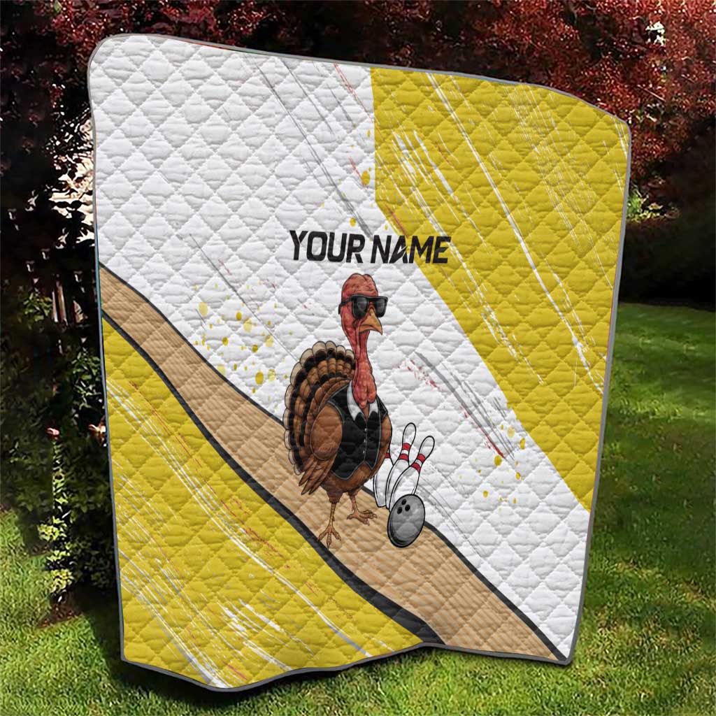 Personalized Funny Turkey Bowling Quilt with Cool Sunglasses Pins Yellow and White - Wonder Print Shop