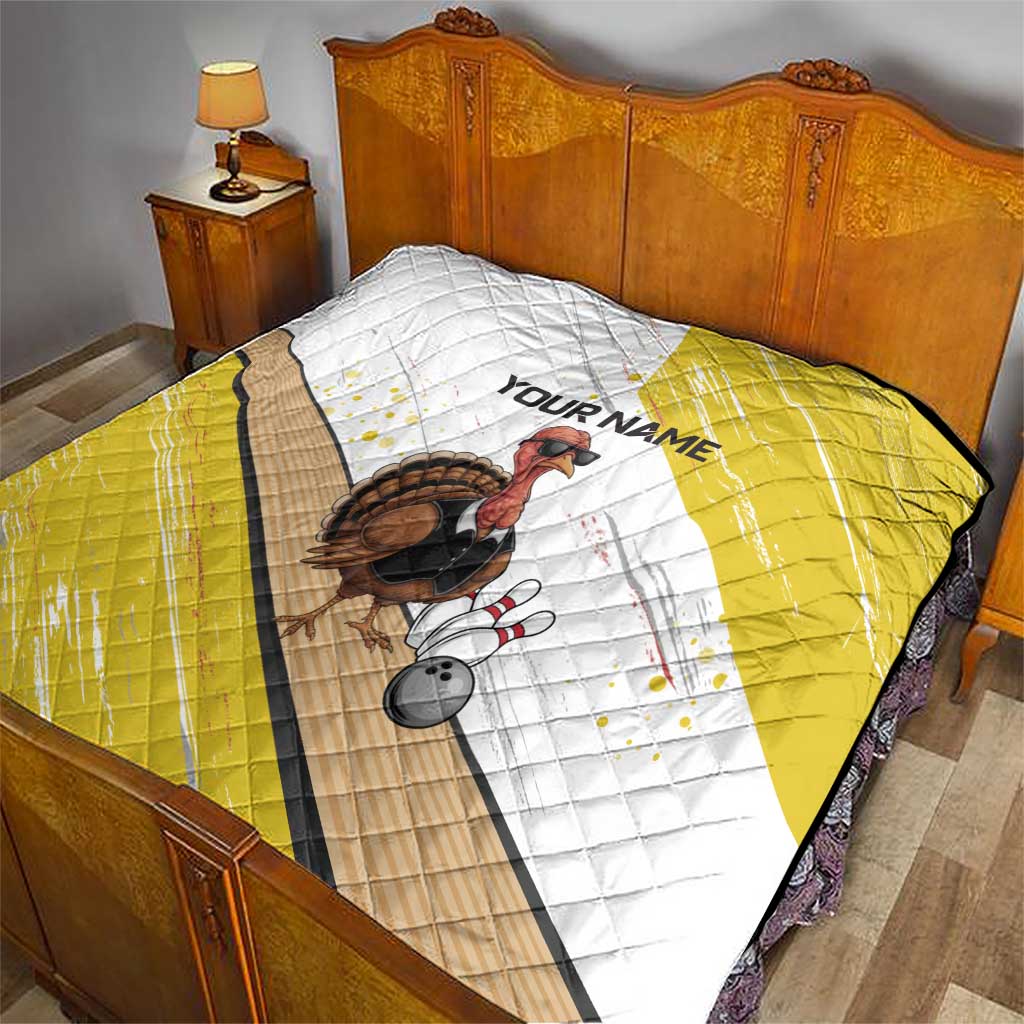 Personalized Funny Turkey Bowling Quilt with Cool Sunglasses Pins Yellow and White - Wonder Print Shop