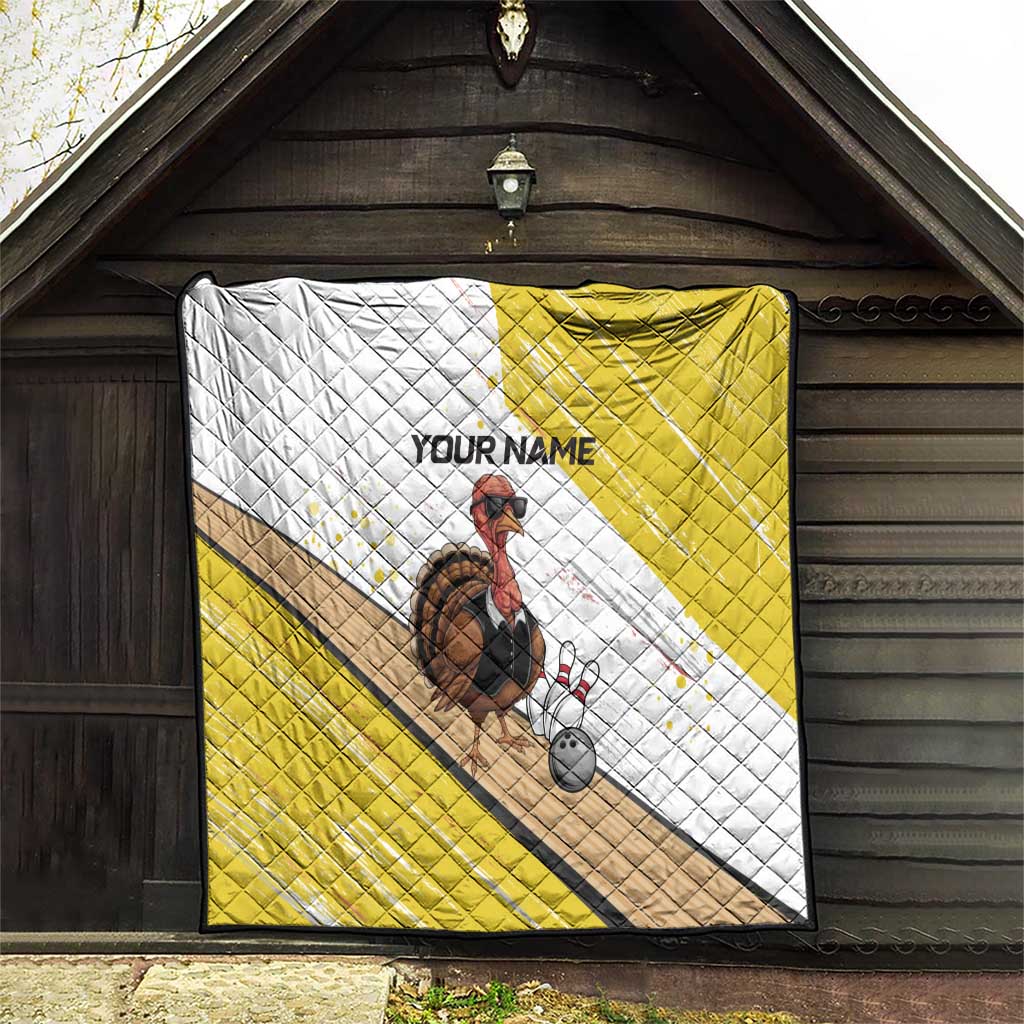 Personalized Funny Turkey Bowling Quilt with Cool Sunglasses Pins Yellow and White - Wonder Print Shop