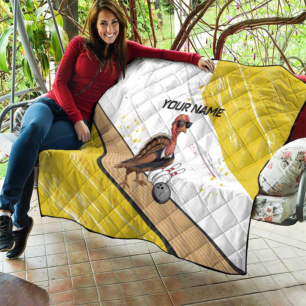 Personalized Funny Turkey Bowling Quilt with Cool Sunglasses Pins Yellow and White - Wonder Print Shop