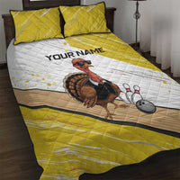 Personalized Funny Turkey Bowling Quilt Bed Set with Cool Sunglasses Pins Yellow and White - Wonder Print Shop