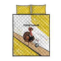 Personalized Funny Turkey Bowling Quilt Bed Set with Cool Sunglasses Pins Yellow and White - Wonder Print Shop