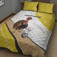 Personalized Funny Turkey Bowling Quilt Bed Set with Cool Sunglasses Pins Yellow and White - Wonder Print Shop