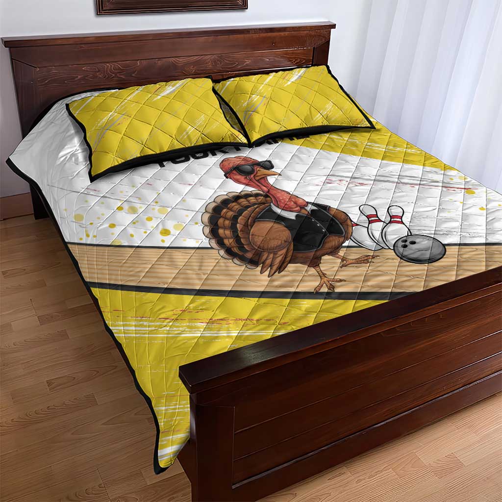 Personalized Funny Turkey Bowling Quilt Bed Set with Cool Sunglasses Pins Yellow and White - Wonder Print Shop