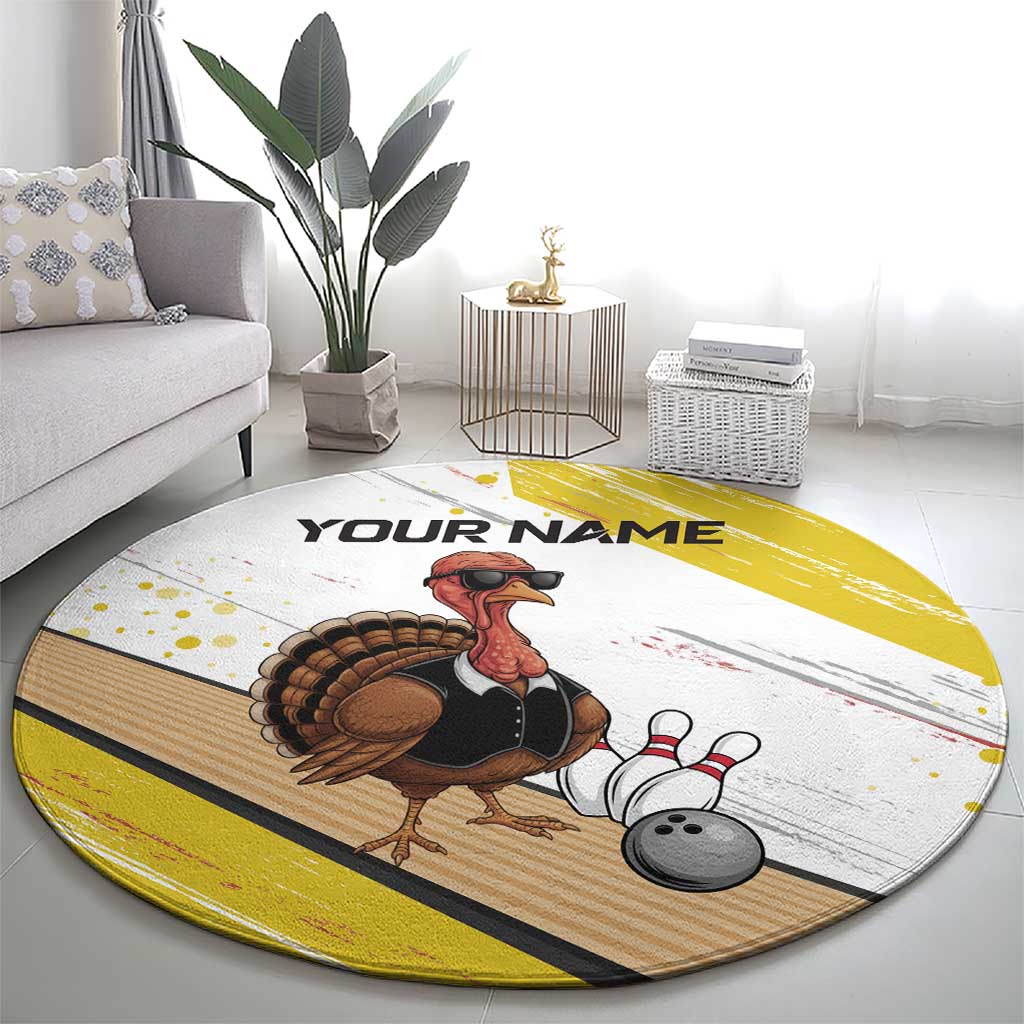 Personalized Funny Turkey Bowling Round Carpet with Cool Sunglasses Pins Yellow and White - Wonder Print Shop