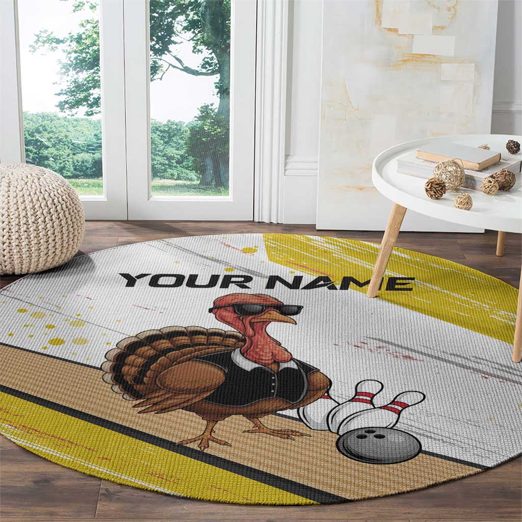 Personalized Funny Turkey Bowling Round Carpet with Cool Sunglasses Pins Yellow and White - Wonder Print Shop