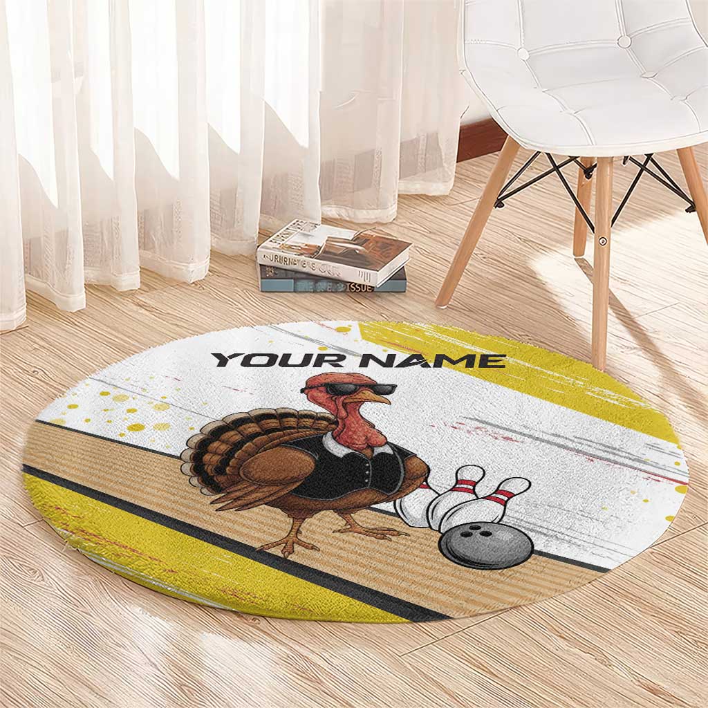 Personalized Funny Turkey Bowling Round Carpet with Cool Sunglasses Pins Yellow and White - Wonder Print Shop