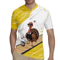 Personalized Funny Turkey Bowling Rugby Jersey with Cool Sunglasses Pins Yellow and White - Wonder Print Shop
