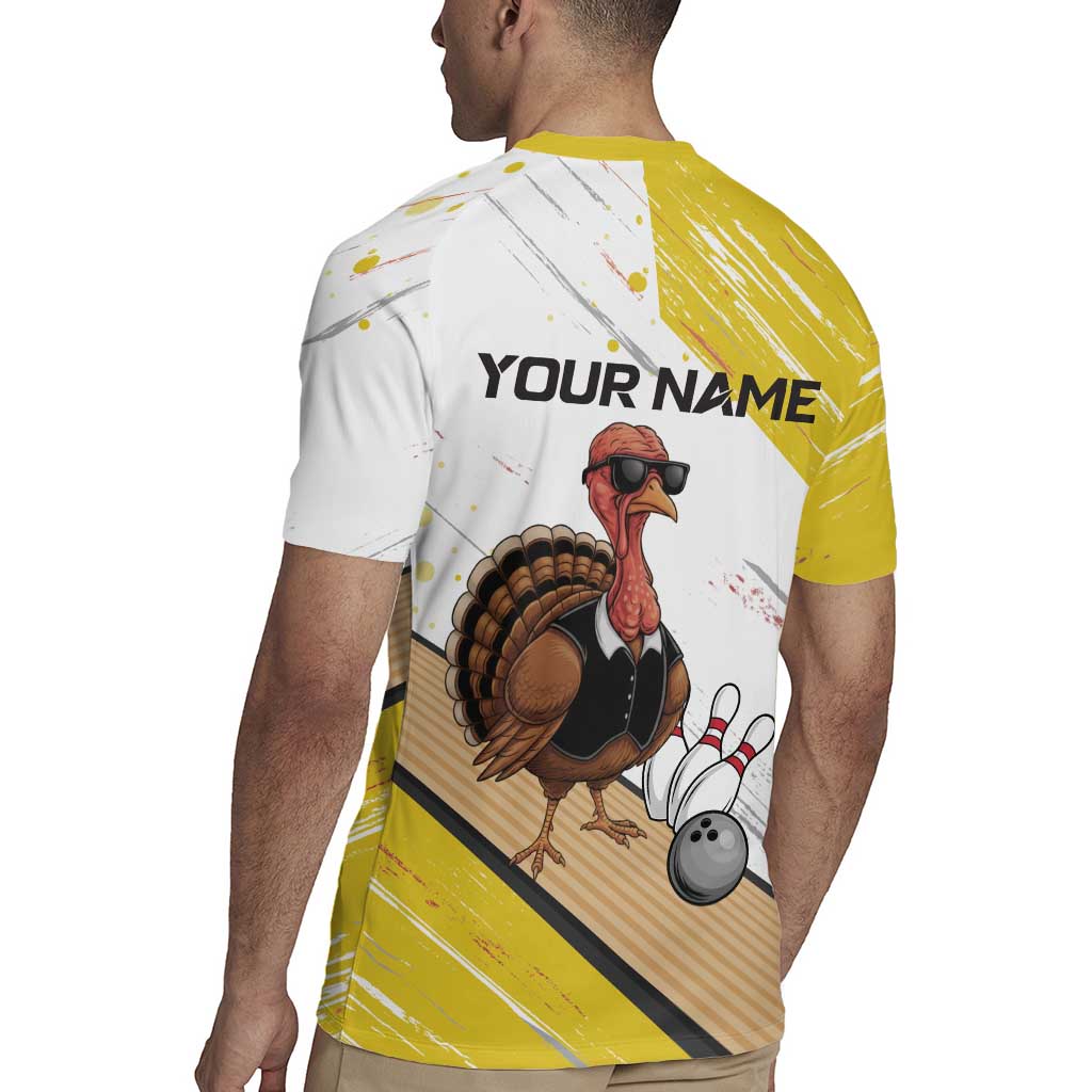 Personalized Funny Turkey Bowling Rugby Jersey with Cool Sunglasses Pins Yellow and White - Wonder Print Shop