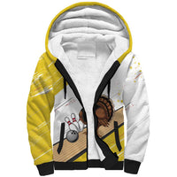 Personalized Funny Turkey Bowling Sherpa Hoodie with Cool Sunglasses Pins Yellow and White - Wonder Print Shop