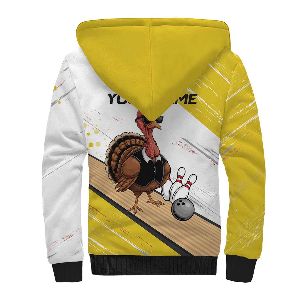 Personalized Funny Turkey Bowling Sherpa Hoodie with Cool Sunglasses Pins Yellow and White - Wonder Print Shop