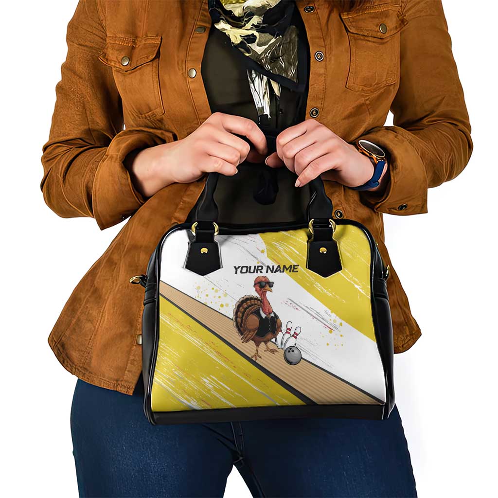 Personalized Funny Turkey Bowling Shoulder Handbag with Cool Sunglasses Pins Yellow and White - Wonder Print Shop