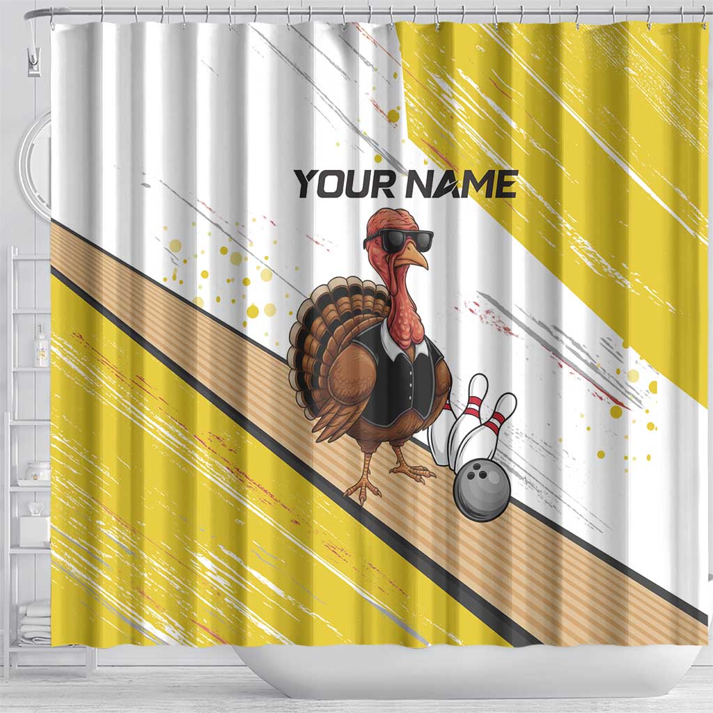Personalized Funny Turkey Bowling Shower Curtain with Cool Sunglasses Pins Yellow and White - Wonder Print Shop
