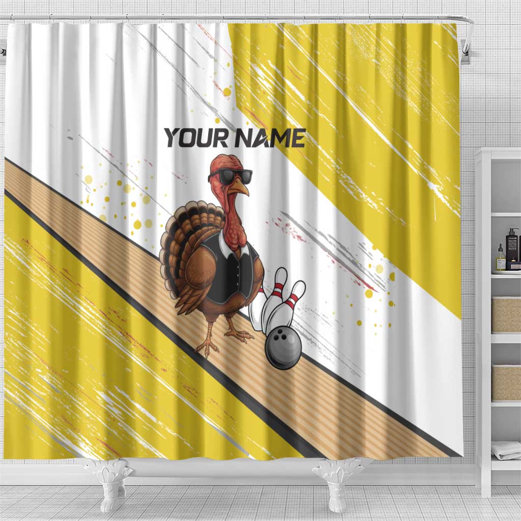 Personalized Funny Turkey Bowling Shower Curtain with Cool Sunglasses Pins Yellow and White - Wonder Print Shop