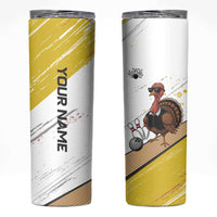 Personalized Funny Turkey Bowling Skinny Tumbler with Cool Sunglasses Pins Yellow and White - Wonder Print Shop