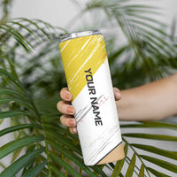 Personalized Funny Turkey Bowling Skinny Tumbler with Cool Sunglasses Pins Yellow and White - Wonder Print Shop