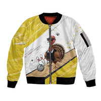 Personalized Funny Turkey Bowling Sleeve Zip Bomber Jacket with Cool Sunglasses Pins Yellow and White - Wonder Print Shop