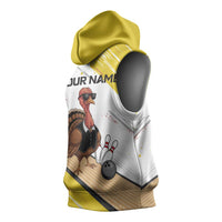 Personalized Funny Turkey Bowling Sleeveless Hoodie with Cool Sunglasses Pins Yellow and White - Wonder Print Shop