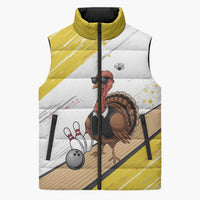 Personalized Funny Turkey Bowling Sleeveless Puffer Jacket with Cool Sunglasses Pins Yellow and White - Wonder Print Shop